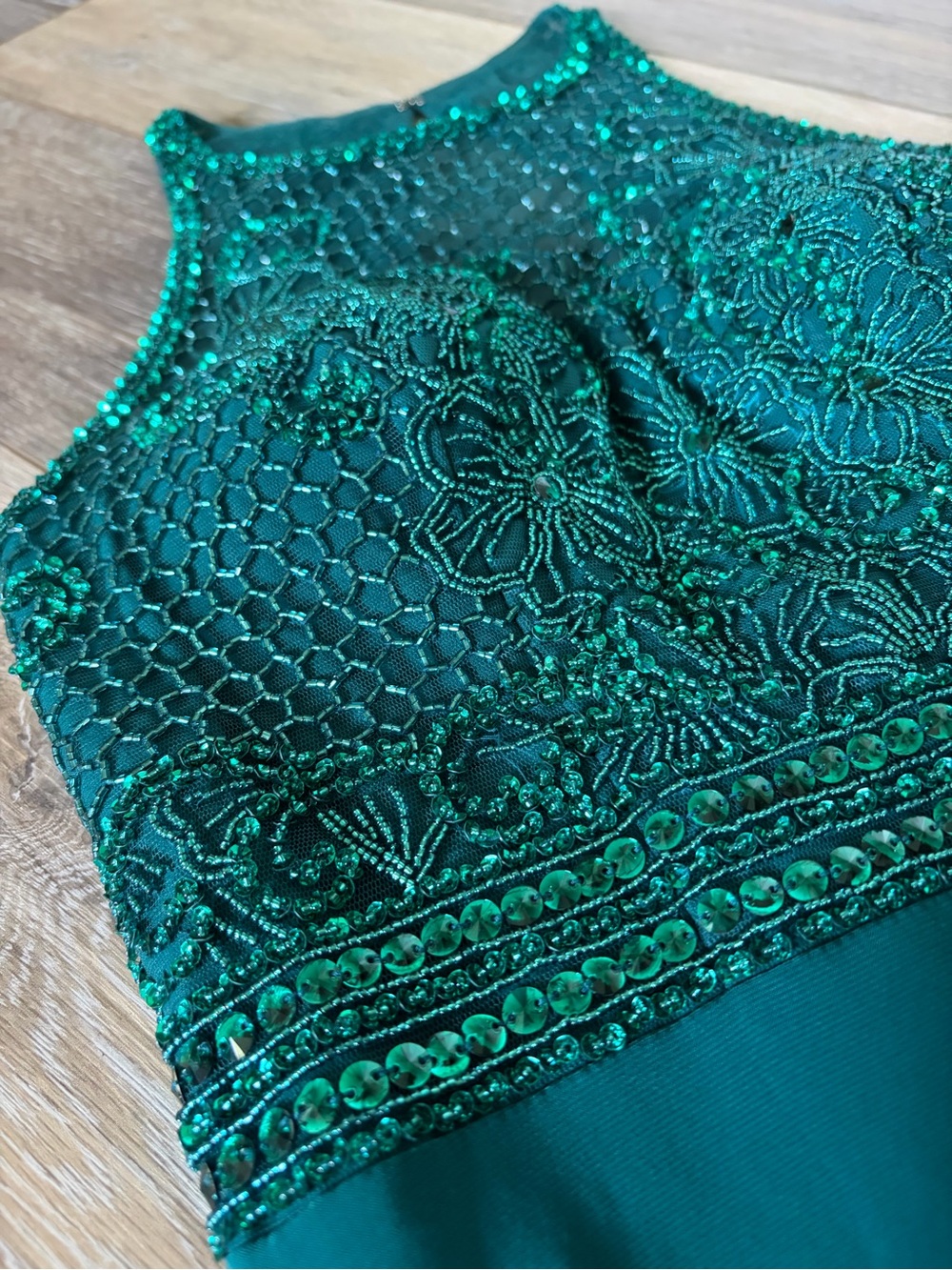 Sherri Hill Teal Beaded Halter Prom Gown with Side Slit - Picture 6 of 15
